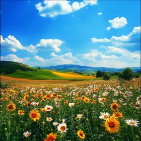 Floral Meadow with Rolling Hills View