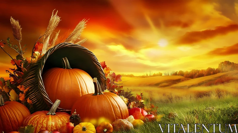 Cornucopia of Pumpkins at Sunset AI Image