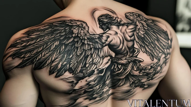 Winged Figure Tattoo Art AI Image