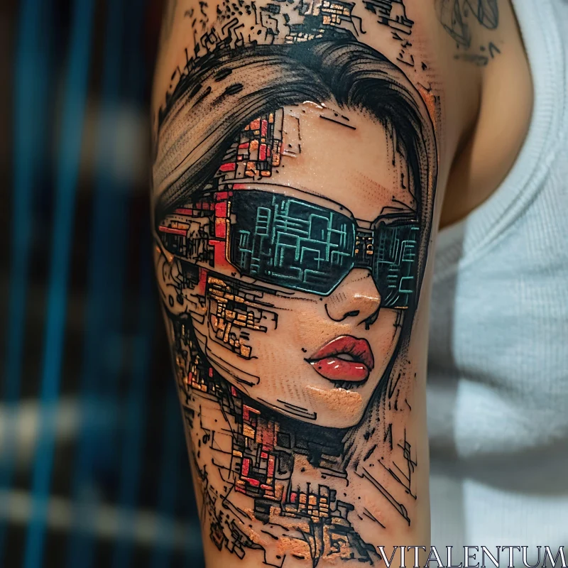 Futuristic Female Portrait Tattoo AI Image