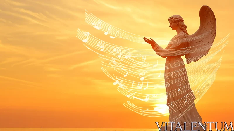 AI ART Golden Sunset Angel with Musical Aura