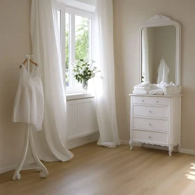 Peaceful Room with White Furniture and Flowers