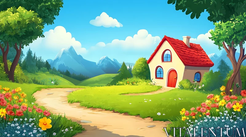 AI ART Whimsical Cartoon House with Flowers