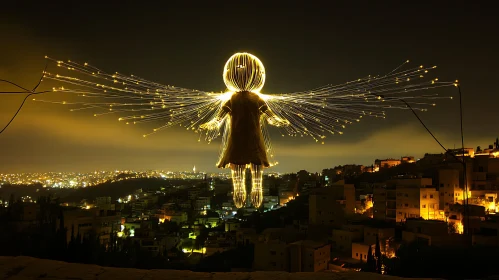 Luminous Angel Over Urban Nightscape