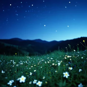 Night Meadow with Flowers and Stars