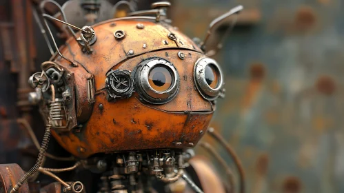 Orange Steampunk Robot Close-up