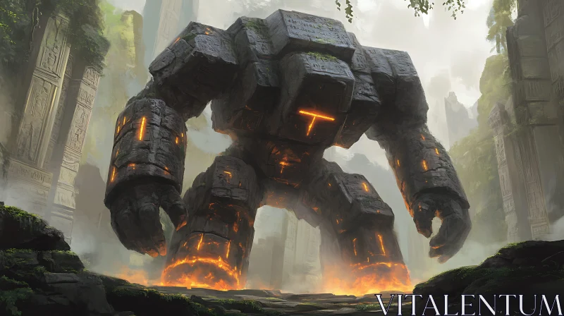 Mystical Stone Golem in Forgotten Ruins AI Image