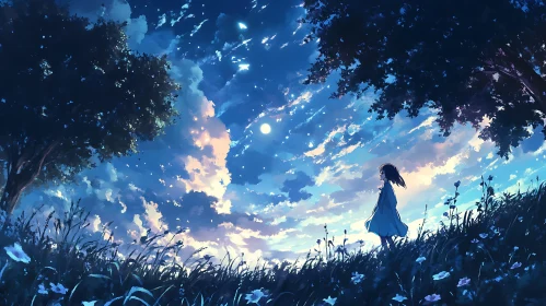 Night Sky Serenity with Standing Figure