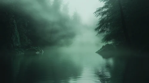 Ethereal Mist Over Serene Lake