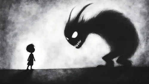 Monochrome Encounter: Boy and Monster