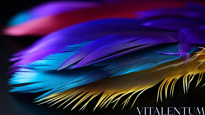 Abstract Colorful Feather Display on Black Background AI Image