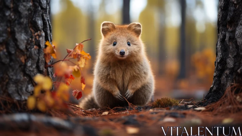 Autumnal Forest Wildlife: A Furry Creature in the Norwegian Woods AI Image