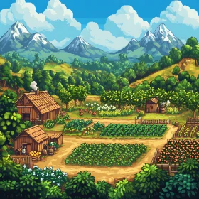 Pixelated Countryside Farming Scene