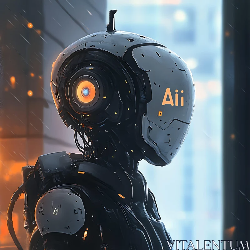 High-Tech AI Robot in Futuristic City AI Image