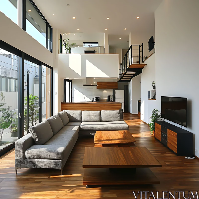 Sunlit Modern Home Interior AI Image