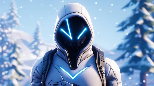 Hooded Neon Character in Snow