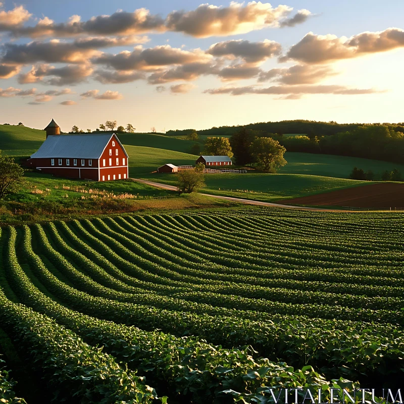 Rural Landscape with Barn AI Image