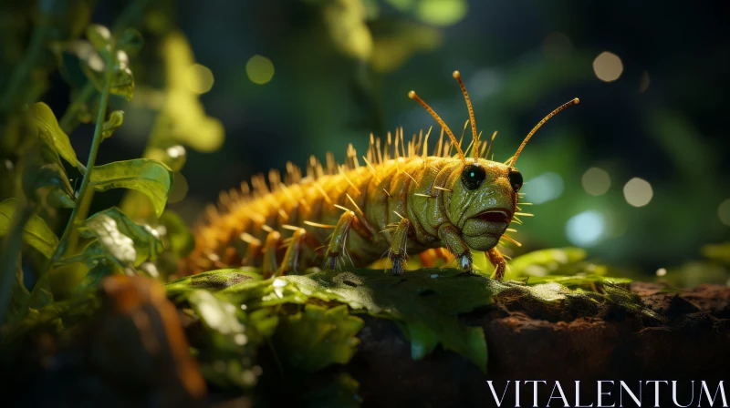 Captivating Caterpillar Portrait in a Forest Setting AI Image