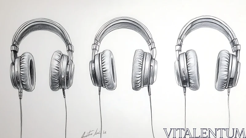 AI ART Monochrome Headphones Trio - Sketch Art