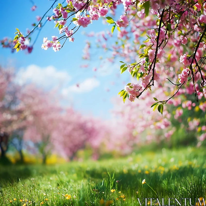 AI ART Blooming Cherry Trees in Meadow