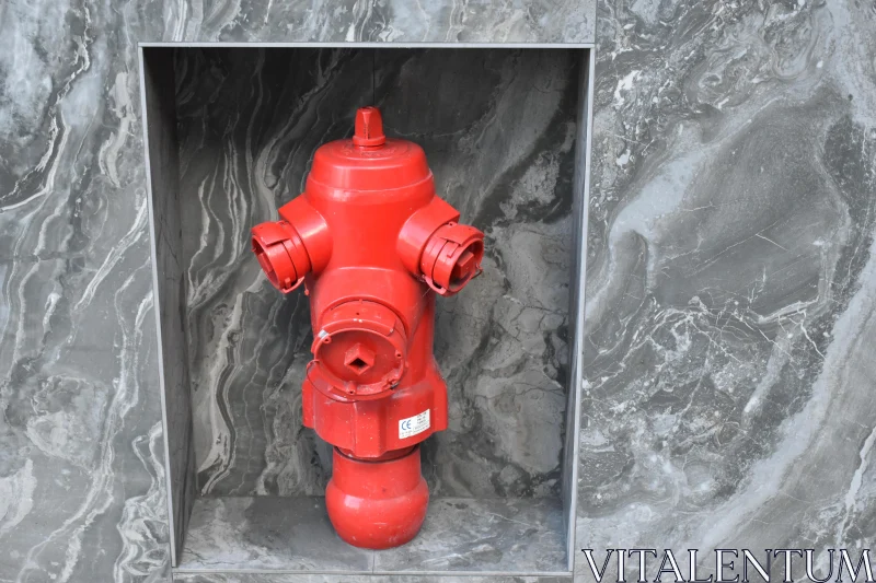 PHOTO Red Hydrant on Marbled Wall