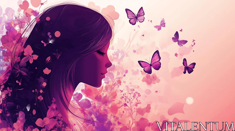 Floral Woman with Butterflies AI Image