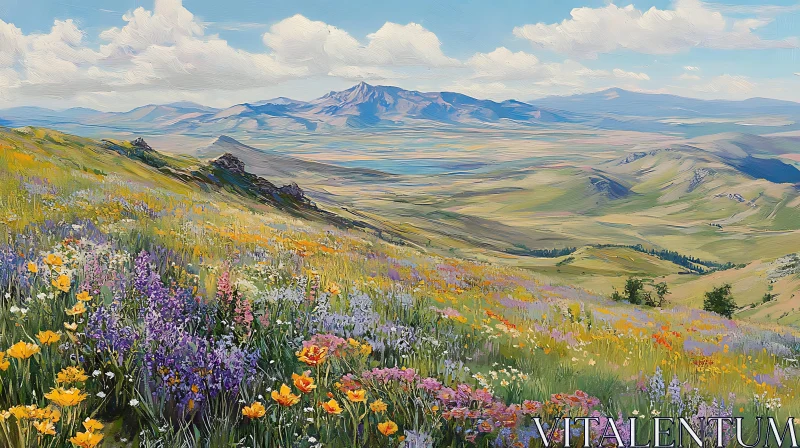 AI ART Scenic Mountain Landscape with Wildflowers