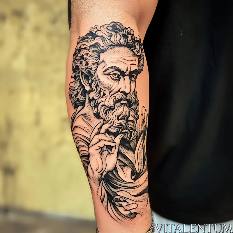 Detailed Bearded Man Tattoo on Forearm AI Image