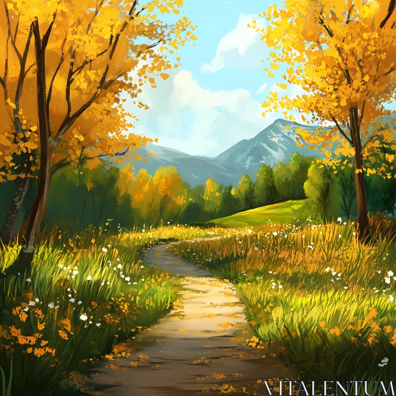 AI ART Scenic Autumn Path in Mountain Landscape