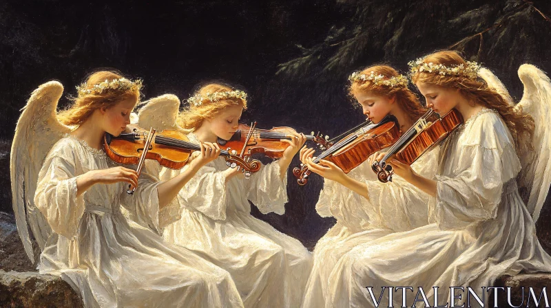 Angels Playing Violins: A Serene Composition AI Image