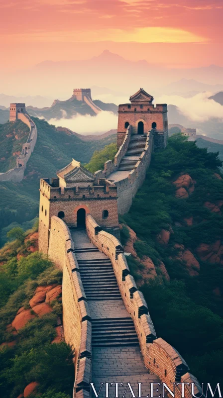 Majestic Sunrise over the Great Wall of China | Surreal and Fantastical Imagery AI Image