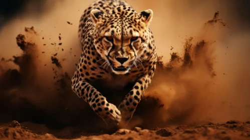 Running Leopard in Sand - Layered Imagery Art