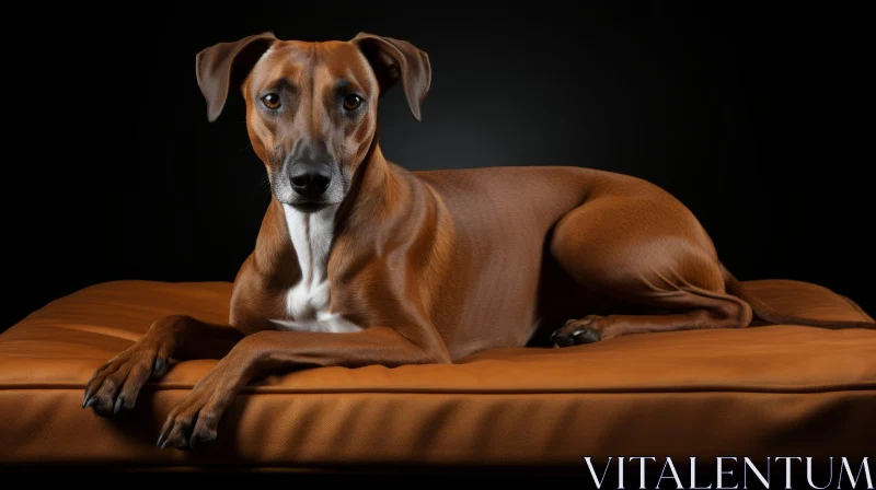 Serene Studio Portrait of Brown Dog on Orange Cushion AI Image