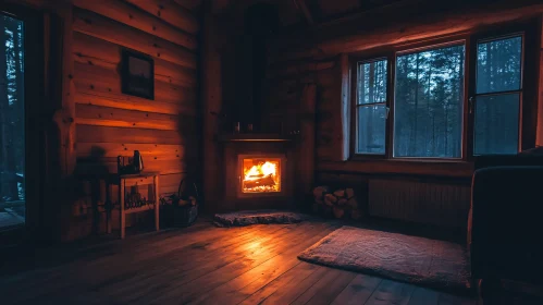 Cozy Cabin Interior with Fireplace