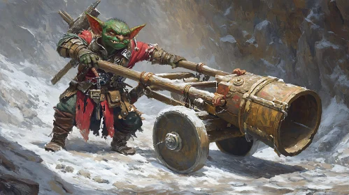 Green Goblin Pulling Cannon in Snow