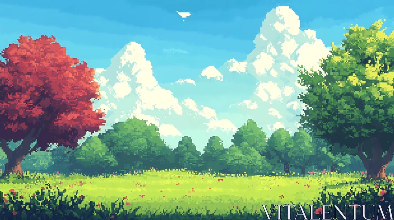 Tranquil Pixelated Nature AI Image