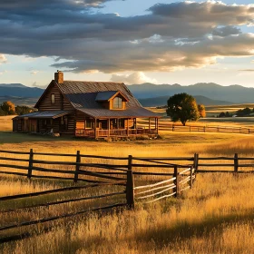 Rustic Cabin in Golden Field