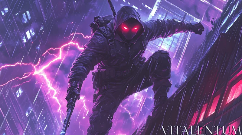 AI ART Cyberpunk Warrior in Neon City