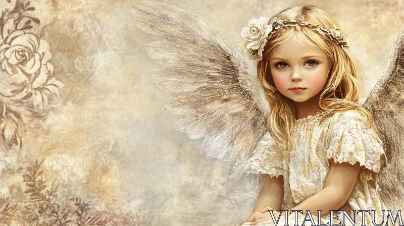 AI ART Vintage Angel Child with Wings