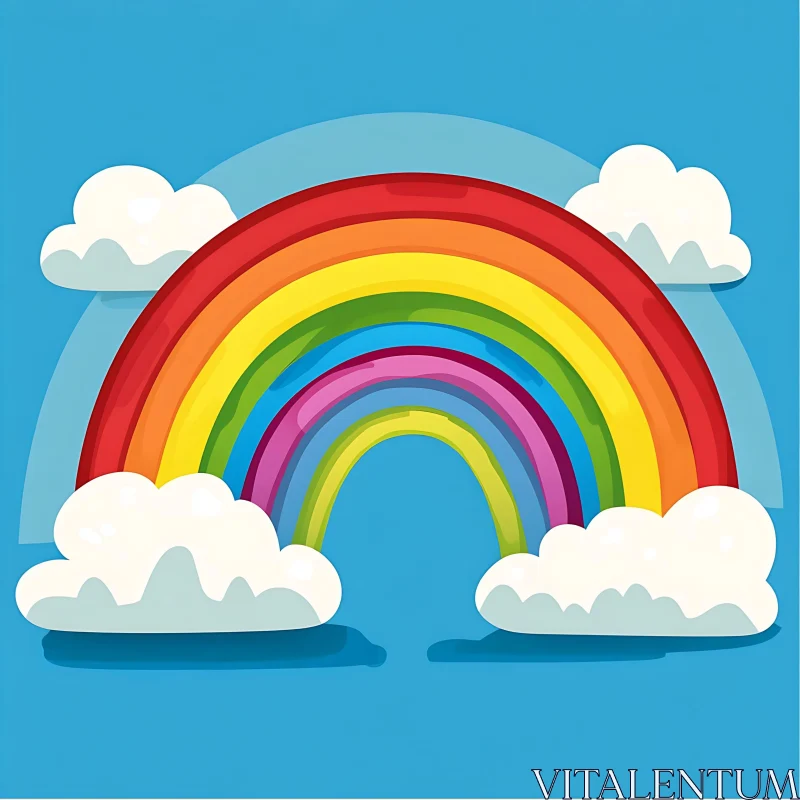 Rainbow and Clouds Illustration AI Image