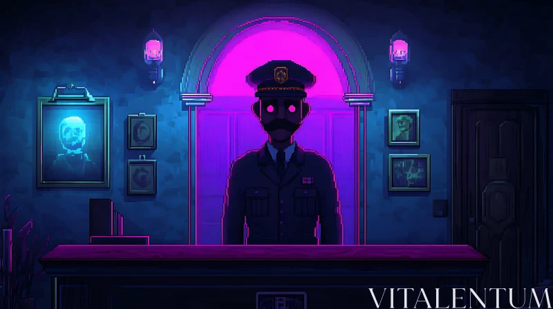 AI ART Pixelated Officer: Glowing Eyes Portrait