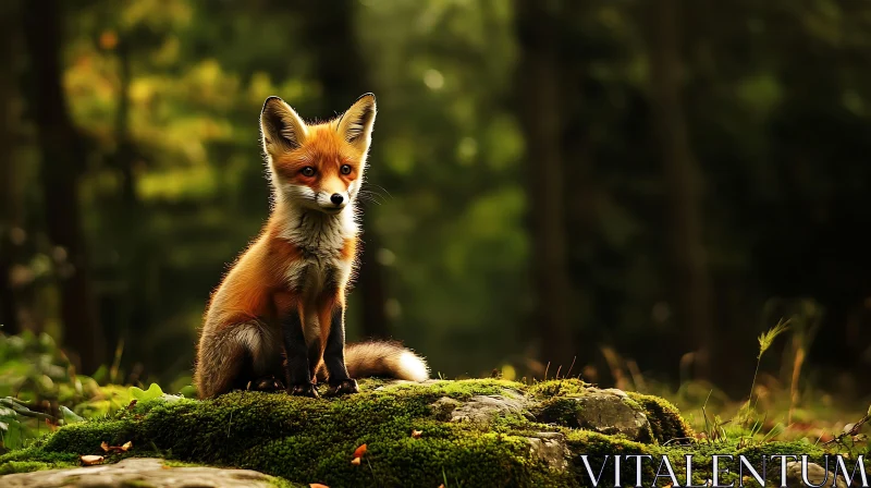 Fox on a Mossy Rock AI Image