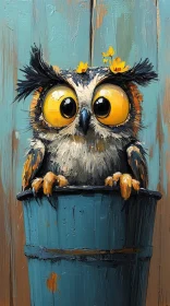 Charming Owl in a Bucket