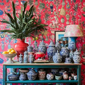 Colorful Interior with Pottery Collection