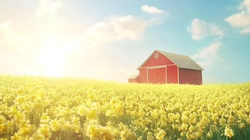 Rural Landscape with Flowers and Barn