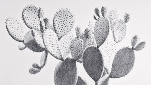 Detailed Cactus Plant in Black and White