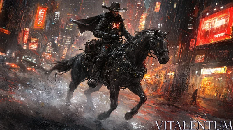 AI ART Night Rider: A Cyberpunk Horseman