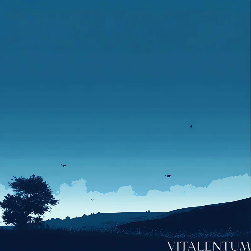 AI ART Serene Landscape with Silhouettes