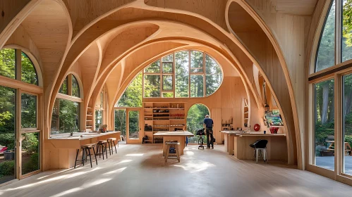 Unique Wooden Interior with Green View