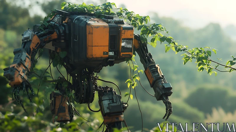 AI ART Overgrown Robot in Forest